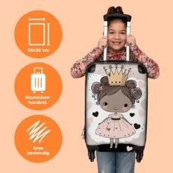 NoBoringSuitcases.com® Kinderkoffer - Trolley Op Wieltjes - Prinses - Hartjes - Kroon - Roze - Meisjes - Koffer Meisje - Past Binnen 55x40x20 Cm En 55x35x25 Cm - Reiskoffer - Fotokoffer -Trolley Winkel 1200x1200 1970