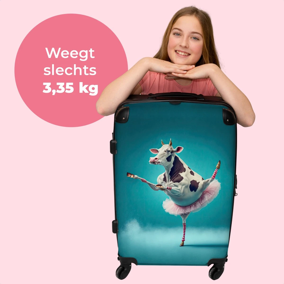 NoBoringSuitcases.com® Koffer Groot - Koe - Ballet - Portret - Blauw - Dieren - Trolley Koffer Met TSA-slot - Met Wielen - 90 Liter - Reiskoffer - 66 Cm 4 NoBoringSuitcases.com® Koffer Groot - Koe - Ballet - Portret - Blauw - Dieren - Trolley Koffer Met TSA-slot - Met Wielen - 90 Liter - Reiskoffer - 66 Cm - Afbeelding 2