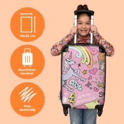 NoBoringSuitcases.com® Koffer - Roze - Eenhoorn - Skateboard - Tekening - Past Binnen 55x40x20 Cm En 55x35x25 Cm - Handbagage - Trolley - Fotokoffer - Cabin Size - Print -Trolley Winkel 1200x1200 329