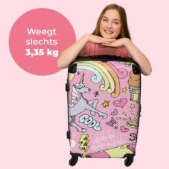 NoBoringSuitcases.com® Koffer Groot - Roze - Eenhoorn - Skateboard - Tekening - Trolley Koffer Met TSA-slot - Met Wielen - 90 Liter - Reiskoffer - 66 Cm -Trolley Winkel 1200x1200 340