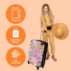 NoBoringSuitcases.com® Koffer Groot - Roze - Eenhoorn - Skateboard - Tekening - Trolley Koffer Met TSA-slot - Met Wielen - 90 Liter - Reiskoffer - 66 Cm -Trolley Winkel 1200x1200 341