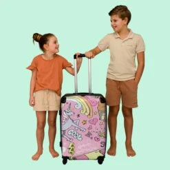 NoBoringSuitcases.com® Koffer Groot - Roze - Eenhoorn - Skateboard - Tekening - Trolley Koffer Met TSA-slot - Met Wielen - 90 Liter - Reiskoffer - 66 Cm -Trolley Winkel 1200x1200 345