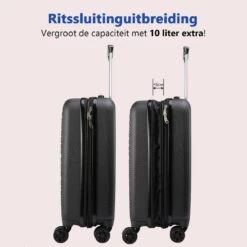 CabinMax Velocity Handbagage Koffer - Uitbreidbaar Trolley 44L - Harde Reiskoffer - 55x40x20/25 Cm - Lichtgewicht - Groot Capaciteit - Zwart -Trolley Winkel 1200x1200 384