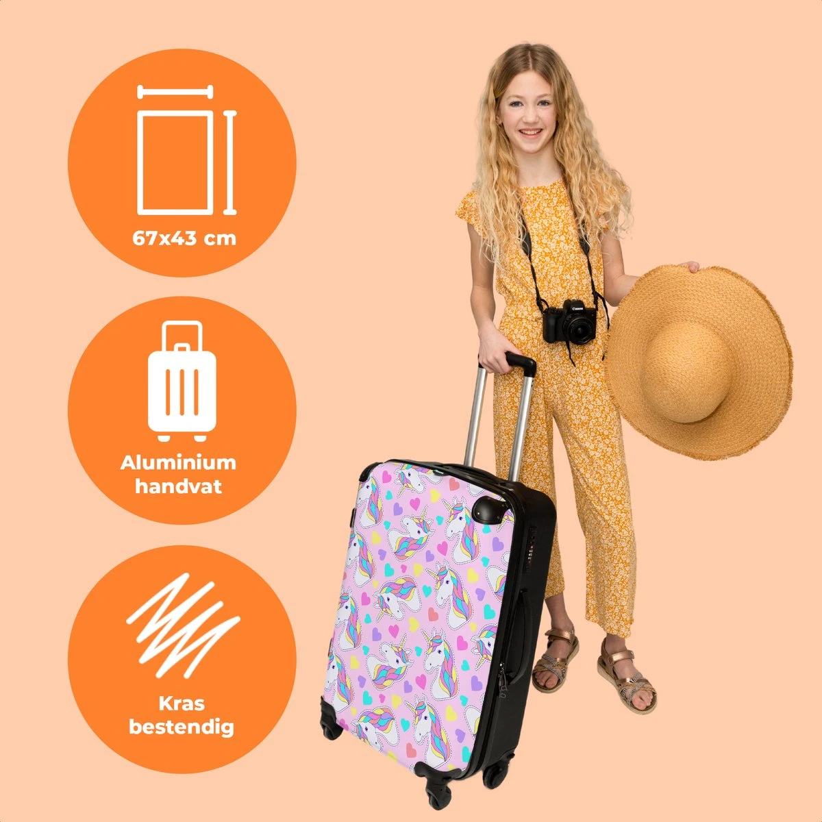 NoBoringSuitcases.com® Koffer Groot - Eenhoorn - Meisje - Patroon - Hartje - Trolley Koffer Met TSA-slot - Met Wielen - 90 Liter - Reiskoffer - 66 Cm 5 NoBoringSuitcases.com® Koffer Groot - Eenhoorn - Meisje - Patroon - Hartje - Trolley Koffer Met TSA-slot - Met Wielen - 90 Liter - Reiskoffer - 66 Cm - Afbeelding 3