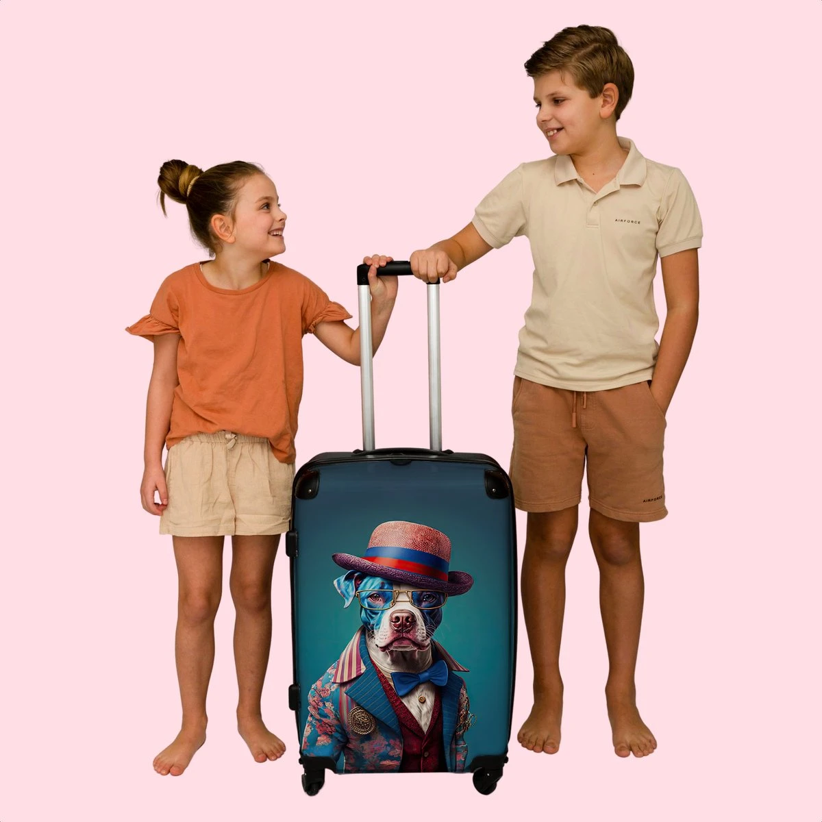 NoBoringSuitcases.com® Koffer Groot - Hond - Hoed - Colbert - Bloemen - Blauw - Trolley Koffer Met TSA-slot - Met Wielen - 90 Liter - Reiskoffer - 66 Cm 9 NoBoringSuitcases.com® Koffer Groot - Hond - Hoed - Colbert - Bloemen - Blauw - Trolley Koffer Met TSA-slot - Met Wielen - 90 Liter - Reiskoffer - 66 Cm - Afbeelding 7