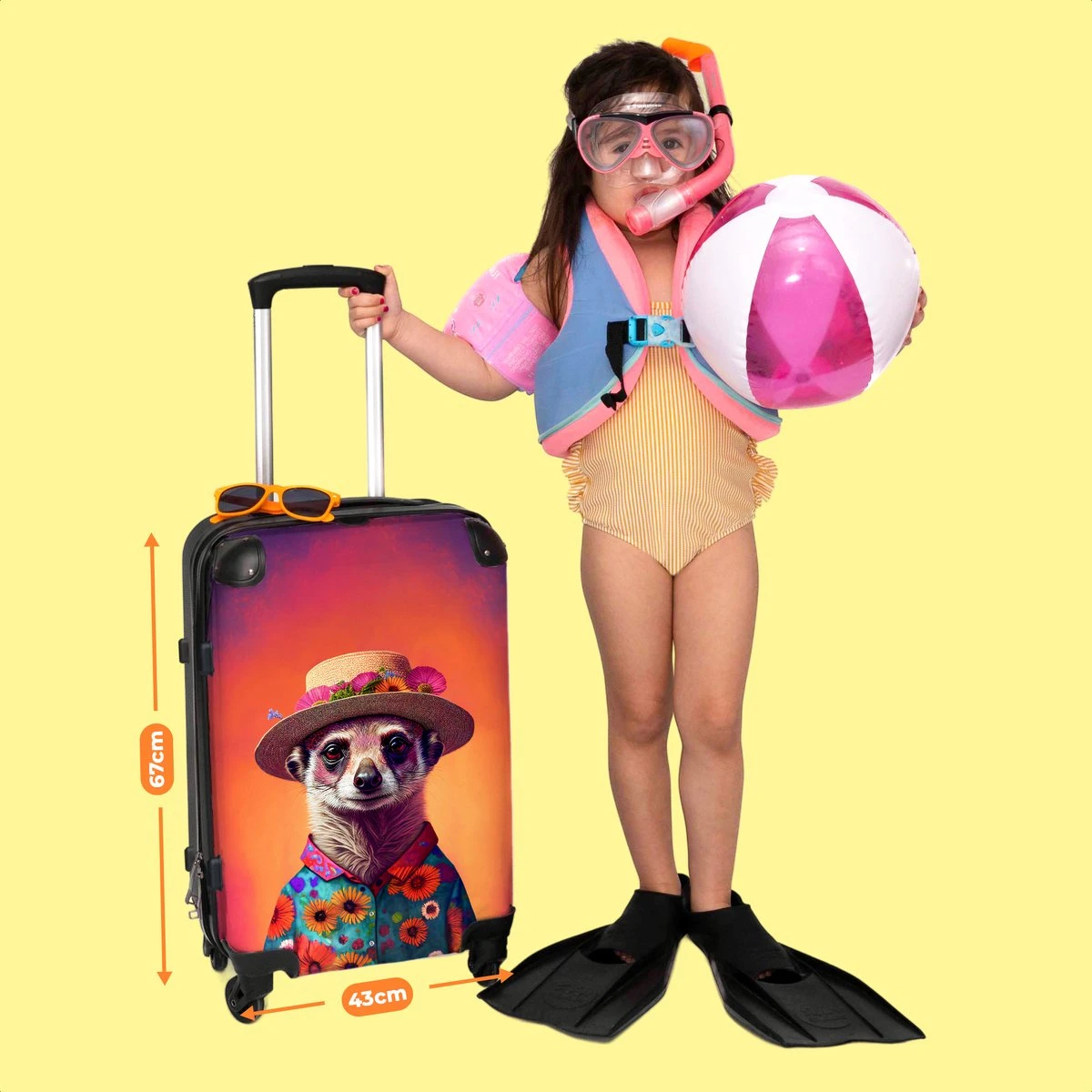 NoBoringSuitcases.com® Koffer Groot - Meerkat - Bloemen - Hoed - Dieren - Portret - Trolley Koffer Met TSA-slot - Met Wielen - 90 Liter - Reiskoffer - 66 Cm 8 NoBoringSuitcases.com® Koffer Groot - Meerkat - Bloemen - Hoed - Dieren - Portret - Trolley Koffer Met TSA-slot - Met Wielen - 90 Liter - Reiskoffer - 66 Cm - Afbeelding 6