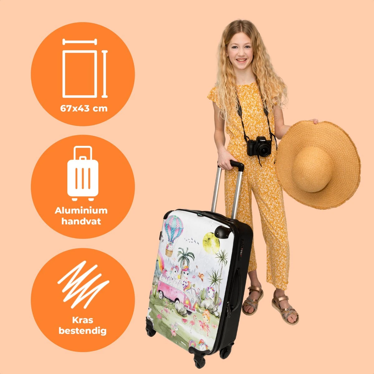 NoBoringSuitcases.com® Koffer Groot - Eenhoorn - Luchtballon - Meisjes - Regenboog - Trolley Koffer Met TSA-slot - Met Wielen - 90 Liter - Reiskoffer - 66 Cm 5 NoBoringSuitcases.com® Koffer Groot - Eenhoorn - Luchtballon - Meisjes - Regenboog - Trolley Koffer Met TSA-slot - Met Wielen - 90 Liter - Reiskoffer - 66 Cm - Afbeelding 3