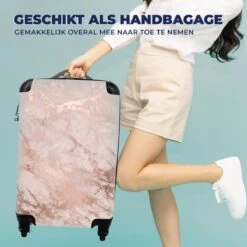 MuchoWow® Koffer - Marmer - Roze - Luxe - Marmerlook - Glitter - Design - Past Binnen 55x40x20 Cm En 55x35x25 Cm - Handbagage - Trolley - Fotokoffer - Cabin Size - Print -Trolley Winkel 1200x1200 92
