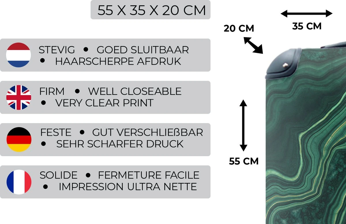 MuchoWow® Koffer - Marmer - Groen - Lijn - Past Binnen 55x40x20 Cm En 55x35x25 Cm - Handbagage - Trolley - Fotokoffer - Cabin Size - Print 5 MuchoWow® Koffer - Marmer - Groen - Lijn - Past Binnen 55x40x20 Cm En 55x35x25 Cm - Handbagage - Trolley - Fotokoffer - Cabin Size - Print - Afbeelding 3