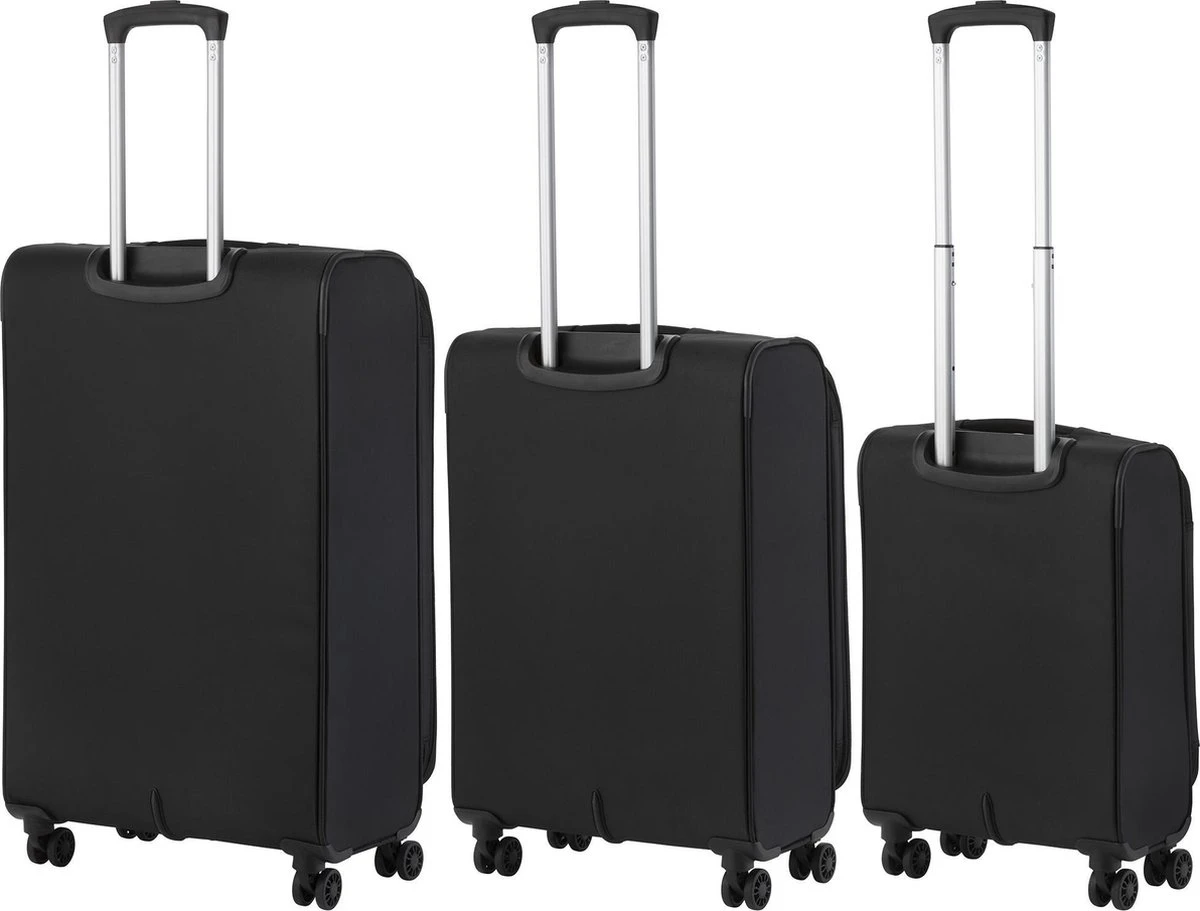TravelZ Softspinner TSA Kofferset - 3-delige Zachte Trolleyset - Dubbele Wielen En Voorvakken Zwart 4 TravelZ Softspinner TSA Kofferset - 3-delige Zachte Trolleyset - Dubbele Wielen En Voorvakken Zwart - Afbeelding 2