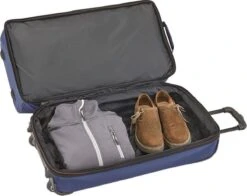 Travelite Basics Wheeled Duffle 55cm Expandable Navy/Orange -Trolley Winkel 1200x953 1