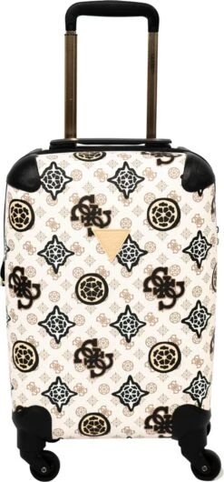 Guess House Party 18 In 4 Wheeler Dames Reiskoffer - Cream Multi Logo -Trolley Winkel 559x1200 7
