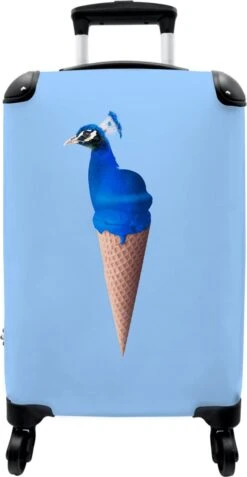 NoBoringSuitcases.com® Koffer - Reiskoffer Met Wielen - Pauw - IJshoorntjes - Blauw - IJs - Vogel - Handbagage Trolley - Past Binnen 55x40x20 Cm En 55x35x25 Cm - Fotokoffer -Trolley Winkel 621x1200 16