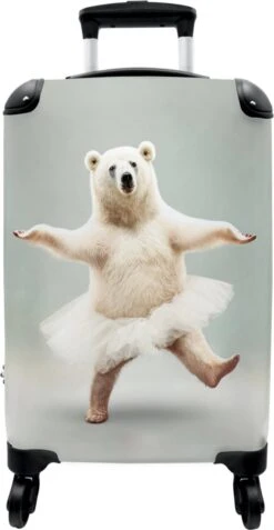 NoBoringSuitcases.com® Koffer - IJsbeer - Rok - Wit - Portret - Dieren - Trolley Op Wieltjes - Reiskoffer - Past Binnen 55x40x20 Cm En 55x35x25 Cm - Fotokoffer -Trolley Winkel 621x1200 6