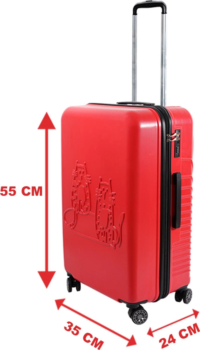 Biggdesign Cats Handbagage - Reiskoffer - Koffer - Rood 4 Biggdesign Cats Handbagage - Reiskoffer - Koffer - Rood - Afbeelding 2