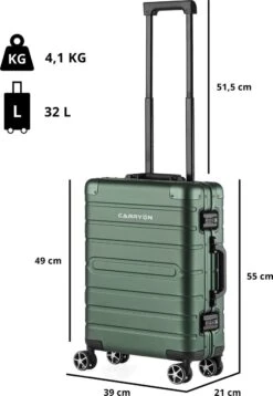 CarryOn ULD Handbagage - Luxe Aluminium Trolley 55cm - Dubbel TSA Slot - Dubbele Wielen - Groen -Trolley Winkel 828x1200 5