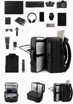 HEANVER Travel Elite - Reistas Handbagage - Weekendtas - 17inch Laptop Rugzak - Backpack Waterafstotend - 30L / 60 Liter Tas - Zwart / Antraciet -Trolley Winkel 847x1200 1