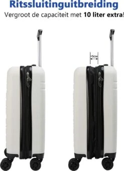 CabinMax Velocity Handbagage Koffer - Uitbreidbaar Trolley 44L - Harde Reiskoffer - 55x40x20/25 Cm - Lichtgewicht - Groot Capaciteit - Wit -Trolley Winkel 874x1200 1