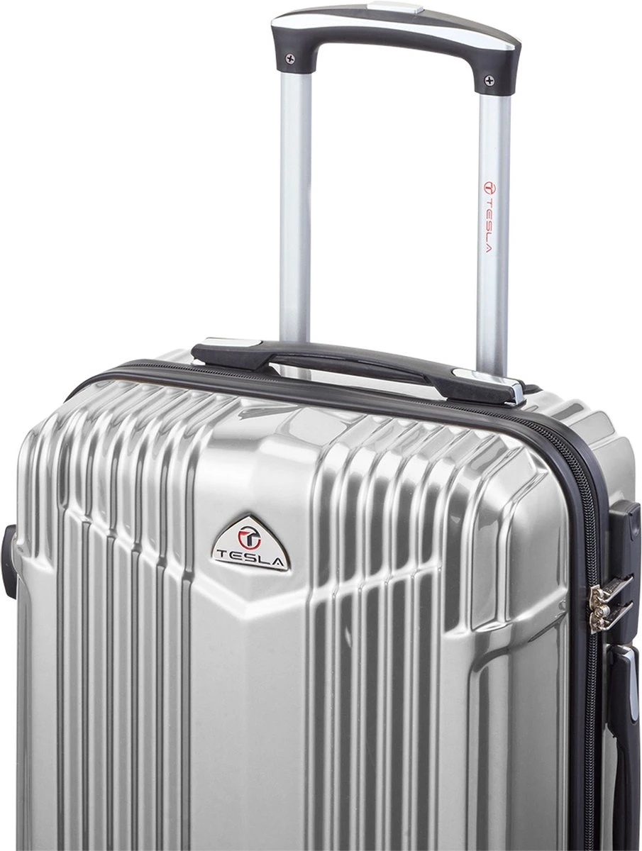 Tesla PC - Handbagage Koffer - 55x35x20 Cm - 4 Wielen - Zilver 6 Tesla PC - Handbagage Koffer - 55x35x20 Cm - 4 Wielen - Zilver - Afbeelding 4