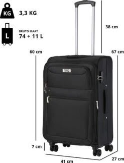 Travelz Softspinner TSA Reiskoffer 67cm - Zachte Reiskoffer Met Expander - Zwart -Trolley Winkel 917x1200