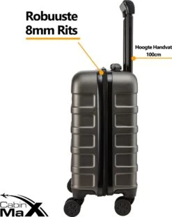 CabinMax Handbagage Koffer - Trolley 30L - Harde Reiskoffer - 45x36x20cm - Lichtgewicht - Groot Capaciteit - Steel Grey -Trolley Winkel 949x1200