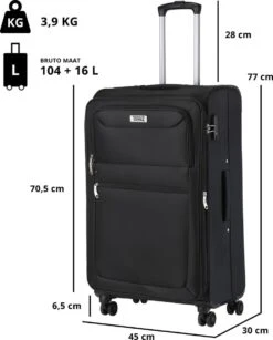 TravelZ Softspinner TSA Kofferset - 2-delig Handbagage + Grote Koffer 77cm - Dubbele Wielen - Zwart -Trolley Winkel 965x1200 4