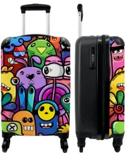 NoBoringSuitcases.com® Koffer - Monster - Bloemen - Regenboog - Design - Grappig - Past Binnen 55x40x20 Cm En 55x35x25 Cm - Handbagage - Trolley - Fotokoffer - Cabin Size - Print