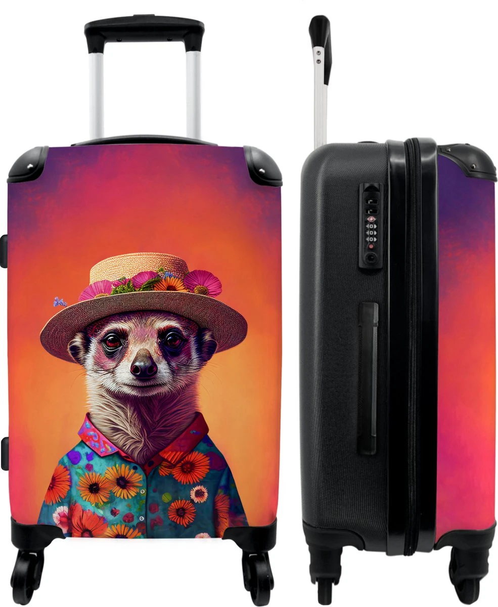 NoBoringSuitcases.com® Koffer Groot - Meerkat - Bloemen - Hoed - Dieren - Portret - Trolley Koffer Met TSA-slot - Met Wielen - 90 Liter - Reiskoffer - 66 Cm 3 NoBoringSuitcases.com® Koffer Groot - Meerkat - Bloemen - Hoed - Dieren - Portret - Trolley Koffer Met TSA-slot - Met Wielen - 90 Liter - Reiskoffer - 66 Cm
