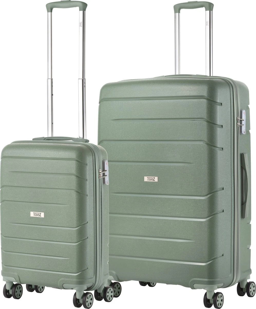 TravelZ Big Bars Kofferset - Trolleyset TSA 2-delig - Handbagage En Groot - Olijf 3 TravelZ Big Bars Kofferset - Trolleyset TSA 2-delig - Handbagage En Groot - Olijf